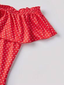 Women's Off Shoulder Dress Ruffle Sleeveless Dots Print Slim Fit Mini Dress For Party Club Dating - Red - View 6