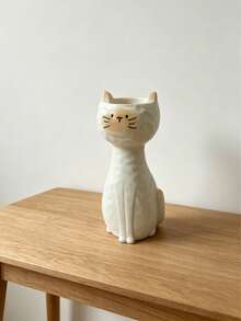 1Pc Milk White Cat Shape Resin Makeup Brush Holder - Creative Cartoon Cute Desk Organizer For Vanity, Lipstick & Eyebrow Pencil Storage, Gift For Her | Home Decor, Room Decor, Boho Decor, Desk Decor, Vanity Organizer, Cute Collectible, Unique Gift, Table Centerpiece - View 11