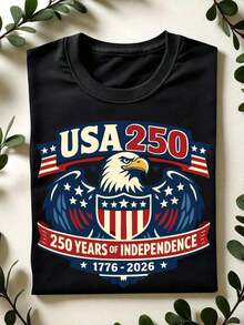 Crew Neck T-Shirt, 250th Anniversary Of US Independence T-Shirt, 250 Years Of Independence T-Shirt, 1776-2026 T-Shirt, Short Sleeve T-Shirts For The 4th Of July, Patriotic Gift, T-Shirts With The US Eagle - 黑色 - 查看 1