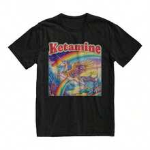 1 camiseta Ketamin Rainbow Unicorn, camiseta divertida con memes, camiseta graciosa, camiseta de gimnasio divertida, camiseta "Unhinged", regalos para novios, Brainrot, 180g, 100% algodón suave. - Negro - Ver 8