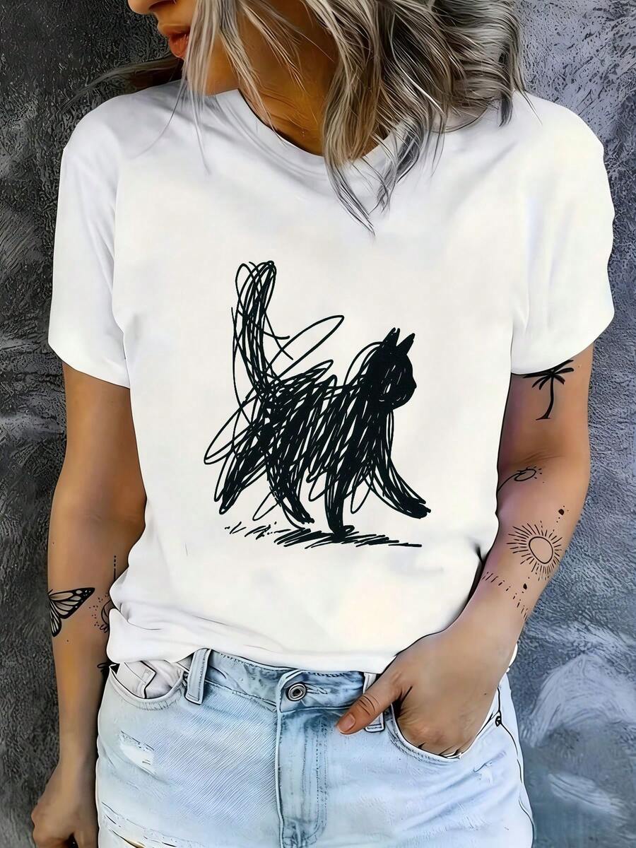 Camiseta unisex de manga corta, para mujerRedondoCuelloDe modaImpresoCamisetaPrimavera/VeranoNuevoCómodoCortoManga,Al aire libreDesgaste,InicioDesgaste,RegaloRopaCortoMangaInformalSuperiorVeranoMujeresPlayeras de ropahombre, , , Dazymujer,romwehombres, bohochic,maestrasregalos,camisetaparaconjuntos de mujercon curvasparamu,y2k, - Blanco - Ver 1
