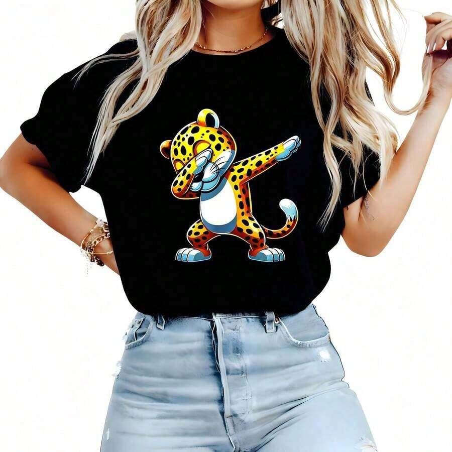 Dabbing Cat T-Shirt For Animal Lovers 0926CT.Jpg Men's 220g Cotton T-Shirt - Heavyweight Multi-Purpose T-Shirt - Suitable For Everyone, Whether Women Or Men - Durable, High-Quality Fabric Suitable For All Seasons, Soft To The Touch But Made To Last - Breathable Tops - Autumn Outfits For Women - Holiday Outfits For Women - Halloween Costume For Women - 黑色 - 查看 1