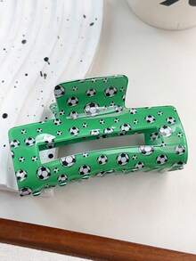 绿色足球图案发夹，可爱运动印花大号长方形发夹，防滑亚克力材质，适合各种发质，牢固固定，运动爱好者必备夏季发饰，沙滩发夹，度假发卡 - 彩色 - 查看 4