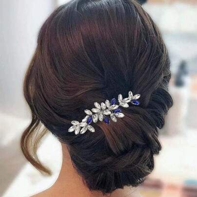 1pc Elegant Blue Zirconia Inlaid Bridal Wedding Tiara Crown Hair Comb, Princess Style Casual Daily Wear Headpiece For Women