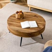 Round Coffee Table, 70 Cm In Diameter, With A Wood-Look Finish (MDF) And Black Metal Legs. Minimalist Design, Ideal For Living Rooms And Small Spaces. - Natural Color - View 6