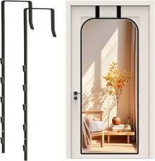 Ver-The-Door Mirror Hanger, 2-Pack Adjustable Set With Protective Lining, Sturdy Door Brackets, Perfect Height & Fit, No Mirror Included - White - Black - View 2