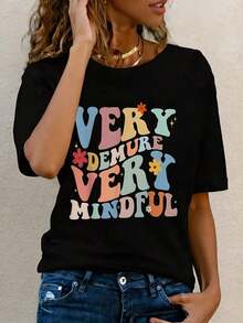 1 Piece Women's Funny Graphic Short Sleeve Novelty T-Shirt, 100% Cotton, Casual Round Neck, 180g, 100% Cotton, Designs Are Printed. Unisex. - 黑色 - 查看 7