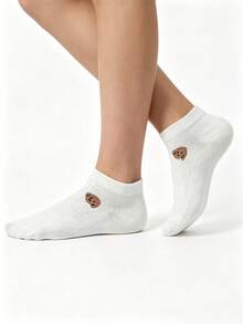 1/4/8 Pairs Summer White Minimalist Cartoon Bear/Rabbit/Tulip/Banana Pattern, Cute Animal & Floral Short Socks, Soft Low-Cut Socks, Casual, Daily Versatile Socks - Multicolor - View 4