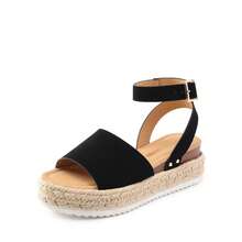 Women's Platform Espadrilles Casual Ankle Strap Wide Wedge Sandals Comfortable Dressy Summer Shoes - màu đen - Xem 5