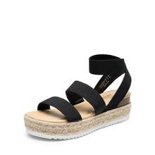 Womens Open Toe Espadrilles Dressy Platform Sandals Slip On Elastic Ankle Strap Wedges Sandals - Black - View 6