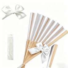 Juego de abanicos de mano personalizados con lazo blanco, abanico de papel plegable para recuerdos de boda, juego de regalo de boda nupcial - Multicolor - Ver 9