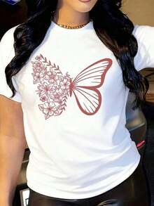Diseñada para mujeres modernas, elegantes y cómodas. Blusa casual de verano para mujer con cuello redondo y manga corta - Estampado floral de mariposas vibrantes, silueta en forma de H, transpirable y lavable a mano únicamente, aplique de mariposa para ropa, moda para el día a día, sin mangas. Confeccionada con tela suave y transpirable de primera calidad, diseñada para brindar comodidad durante todo el día y uso diario versátil, perfecta para salidas informales. - Blanco - Ver 2