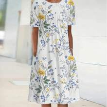2026 Plus Size Spring/Summer Women's Elegant Flared Dress With Round Neck And Printed Short Sleeves - Color #1 - View 9
