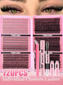 DD Curl Individual Eyelash Extension Kit With Glue, Scissors, Brush For Beginners. 10D/20D/30D/40D/50D/60D/80D/100D/120D/150D Mixed High Capacity Lash Clusters. Suitable For Various Makeup Styles, Natural Mink-Like Fibers, Long-Lasting And Volumizing. Creates 3D-5D Cat Eye And Dramatic Effects. Perfect Eyelash Extension Gift Set For Women. - Watermelon Pink - View 2