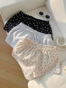 3 pantalones cortos sueltos y casuales con cintura de atar para mujer - Multicolor 2 - Ver 1