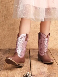 Cowgirl Cowboy Western Boots Girls Mid Calf Riding Shoes Little Kid/Big Kid - 粉紅色/棕色 - 查看 10