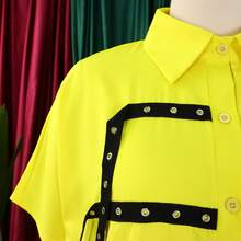 Loose-Fitting Midi Shirt Dress 2026 With Lapel And Short Sleeves - 黃色 - 查看 6