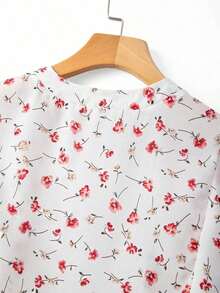 Blusa casual de mujer con estampado de cerezas, cuello plisado y mangas cortas de campana en silueta "H", para uso diario y vacaciones - Multicolor 3 - Ver 8