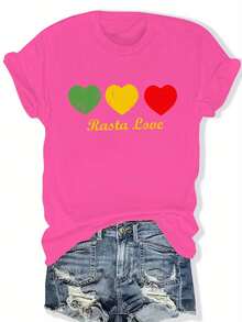Plus Size - Plus Size - Loose-Fitting Short-Sleeved T-Shirt With Lettering And Hearts, Perfect For Casual Wear In Spring And Summer, Available In Plus Sizes For Women. - 玫紅色 - 查看 6