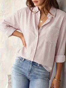 Nueva llegada Cárdigan superior con estampado floral y de rayas de otoño, camisa de manga larga de moda casual para mujer en primavera - Verde Oscuro - Ver 1