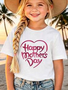 Camiseta de manga corta informal con estampado de corazón para el Día de la Madre para niñas, de verano, moderna, de algodón puro, holgada, básica, para adolescentes y damas, versátil para uso diario,  urbana, escuela, vacaciones, viajes, citas, ropa informal para salidas al aire libre. - Blanco - Ver 8