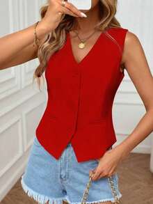 Chaleco sin mangas elegante y casual para uso diario en verano para mujeres - Rojo - Ver 5