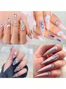 6 Grids Crystal AB Mixed Shapes Nails Rhinestones Flatback Glass Diamond Jewelry Making Beads For DIY Nail Art 3D Decoration - Baby Pink - View 6