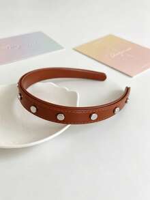 1pc Punk Style Faux Leather Rivet Headband, Retro Solid Color Non-Slip Hair Hoop, Y2K Streetwear Hair Accessories For Women Daily & Party Hair Accessories Hairband - Multicolor - View 8