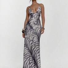 Lace Up Front Cup Detail Fitted Animal Print Maxi Dress Sexy Going Out Autumn Fall Night Out Cute Streetwear Party Elegant Spring Summer Vacation - Marrón - Ver 4