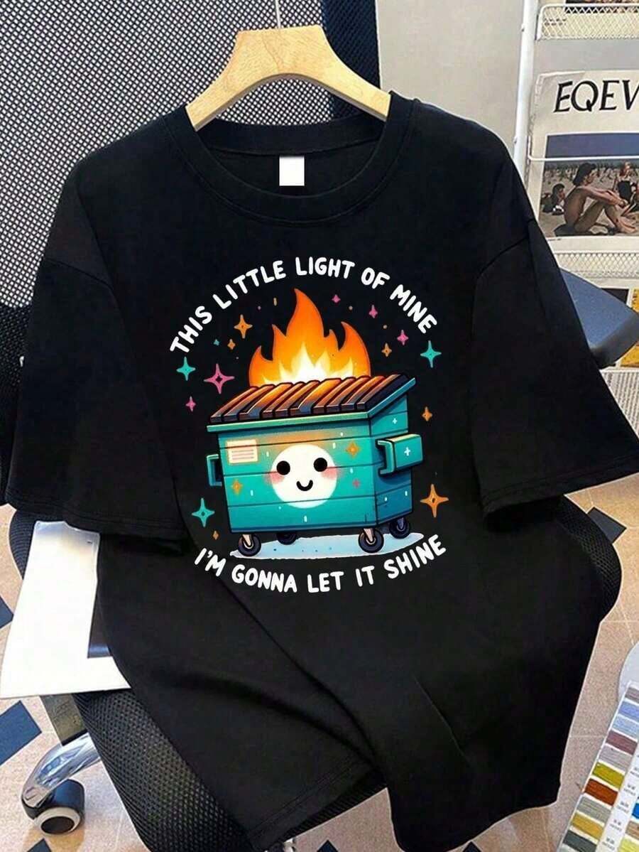 1 Piece Of Women's T-Shirt With Cartoon And Slogan Print, Casual Summer Style, Suitable For Summer Vacation, Beach, Valentine's Day. Casual Summer Top. Suitable For Summer Vacation, Beach, Resort, Spring. 180g 100% Cotton, Designs Are Fully Printed. Unisex. - 黑色 - 查看 1