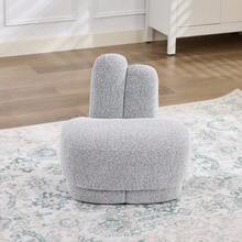 Cozy Fabric Pouf With Bunny Ears, Fixed Padded Stool With Cute Ears, No Storage Space, Non-Removable - Grey - View 10