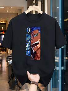 Camiseta de Secado Rápido con Estampado de Anime para Mujer - Camiseta de Verano Transpirable de Manga Corta y Cuello Redondo con Gráficos de Manga, Ropa Deportiva Ligera e Informal para Atuendos Casuales Y2k - Negro - Ver 9