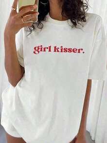 1 Lesbian Kissing Girl T-Shirt, LGBTQ Pride Sweatshirt, Retro Pansexual T-Shirt, Gift For Lesbian Girl, Bisexual Woman T-Shirt, Loose And Comfortable Vintage Style Cotton T-Shirt, Ideal For Friends. 210g 100% Cotton, Designs Are Fully Printed. Unisex. - 白色 - 查看 9