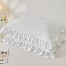 Funda de almohada de unicolor con borde de volantes, adecuada para todas las estaciones, cómoda y transpirable, amigable con la piel y suave; lavable a máquina. Funda de almohada de unicolor estilo princesa (no incluye relleno de almohada), minimalista y dulce, amigable con la piel y suave, adecuada para dormitorios, habitaciones y ropa de cama de hotel. - Multicolor - Ver 6