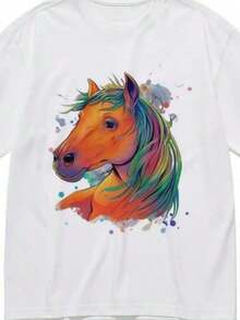Camiseta Clásica Transpirable y Cómoda para Mujer con Gráfico de Manzana Colorida - Estilo Urbano Vintage Unisex, Camiseta de Algodón de Manga Corta y Cuello Redondo - Blanco - Ver 1
