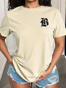 Playera de Mujer de Algodón Camiseta casual de manga corta de ajuste ceñido para mujer con número impreso para ropa de Año Nuevo, blusas con gráficos para mujeres Cuello Redondo Algodón 100% Tejido Suave Manga Corta - Albaricoque - Ver 1