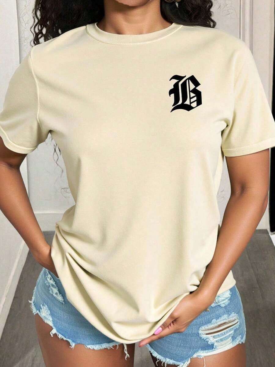 Playera de Mujer de Algodón Camiseta casual de manga corta de ajuste ceñido para mujer con número impreso para ropa de Año Nuevo, blusas con gráficos para mujeres Cuello Redondo Algodón 100% Tejido Suave Manga Corta - Albaricoque - Ver 1