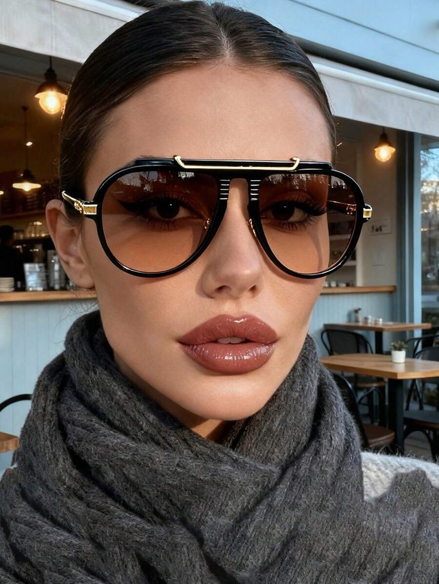 New Fashionable Versatile Metal Street Style Chunky Fashion Glasses, High Quality For Daily, Party, Minimalist Retro Design - Multicolor - View 1