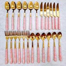 4/24pcs Elegant Ceramic Handle Stainless Steel Cutlery Set, Including Steak Knife, Fork, Dessert Spoon, Soup Spoon, Unique Design Suitable For Home, Restaurant, Kitchen, Daily Dining, Party And Holiday Gathering - Gold - View 18