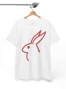 Grfico Line Rabbit T1S1Hirt Negro, Blanco Rosa TheEaterRabbit. - Blanco - Ver 2