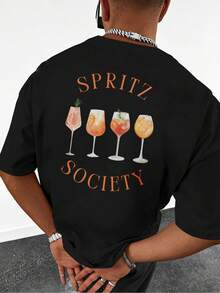 New Summer FashionWatercolor Style Pattern Citrus Spritz Society Short Sleeve Round Neck T-Shirtcotton T-Shirt - Black - View 6