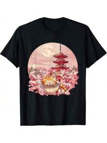 1 pieza Camiseta Cat Pastel Goth Kawa para todas las estaciones, de algodón, con estampado en una sola cara, cuello redondo y manga corta, 180g, 100% algodón, los diseños están impresos. Unisexo. - Negro 72 - Ver 1