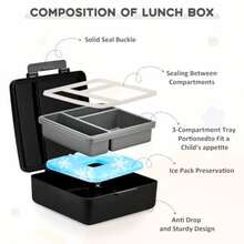 Set de lonchera Pawtong con contenedor Bento lonchera térmica de acero inoxidable de 17OZ para sopa y alimentos botella de agua para niños y bolsa de almuerzo aislada portátil A prueba de fugas - Juego negro - Ver 5