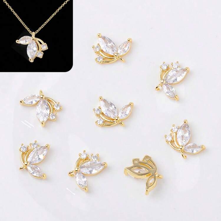 5pcs Fashionable Copper Cubic Zirconia Bohemian Style Colorful Butterfly DIY Accessories, Can Be Used For Necklace, Earrings, Bracelet, Anklet, Piercing