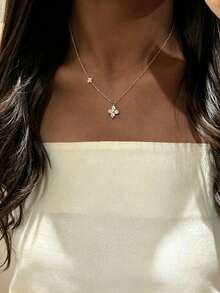 1 chiếc dây chuyền bạc hình cỏ bốn lá dành cho nữ, dây chuyền choker cao cấp sang trọng, dây chuyền nữ độc đáo, thanh lịch, phù hợp để đeo hàng ngày, Halloween, Giáng sinh, Ngày Valentine, hẹn hò, đám cưới, lễ hội âm nhạc, tiệc tùng và các dịp khác. - Dây chuyền hình cỏ bốn lá kép - bạc - Xem 5