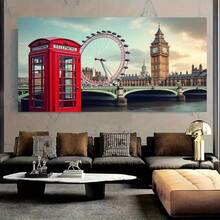1pc London England Backdrop Banner - British Theme Party Decoration, Suitable For Indoor And Outdoor Use, Featuring Iconic London Landmarks And British Symbols, Easy To Hang For Live Streaming Background, Birthday, Wedding, Christmas, Holiday Celebration And Graduation Ceremony - Fabric Material - 4 - View 3