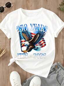 1 Piece  Patriotic T-Shirt 250 Years Independence Day Celebration 1776-2026 For Women, Men, Unisex, Graphic Tee With US Flag, Birthday Party Gift, Clothing, 180g, 100% Cotton, Designs Are Printed. Unisex. - 黑色 - 查看 10