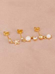 3Pcs New 18K Gold Plated Planets Pendant Earrings For Women Crystal Stars Ear Stud Set Cartilage Piercing Jewelry - 1-gold-3pcs - View 3