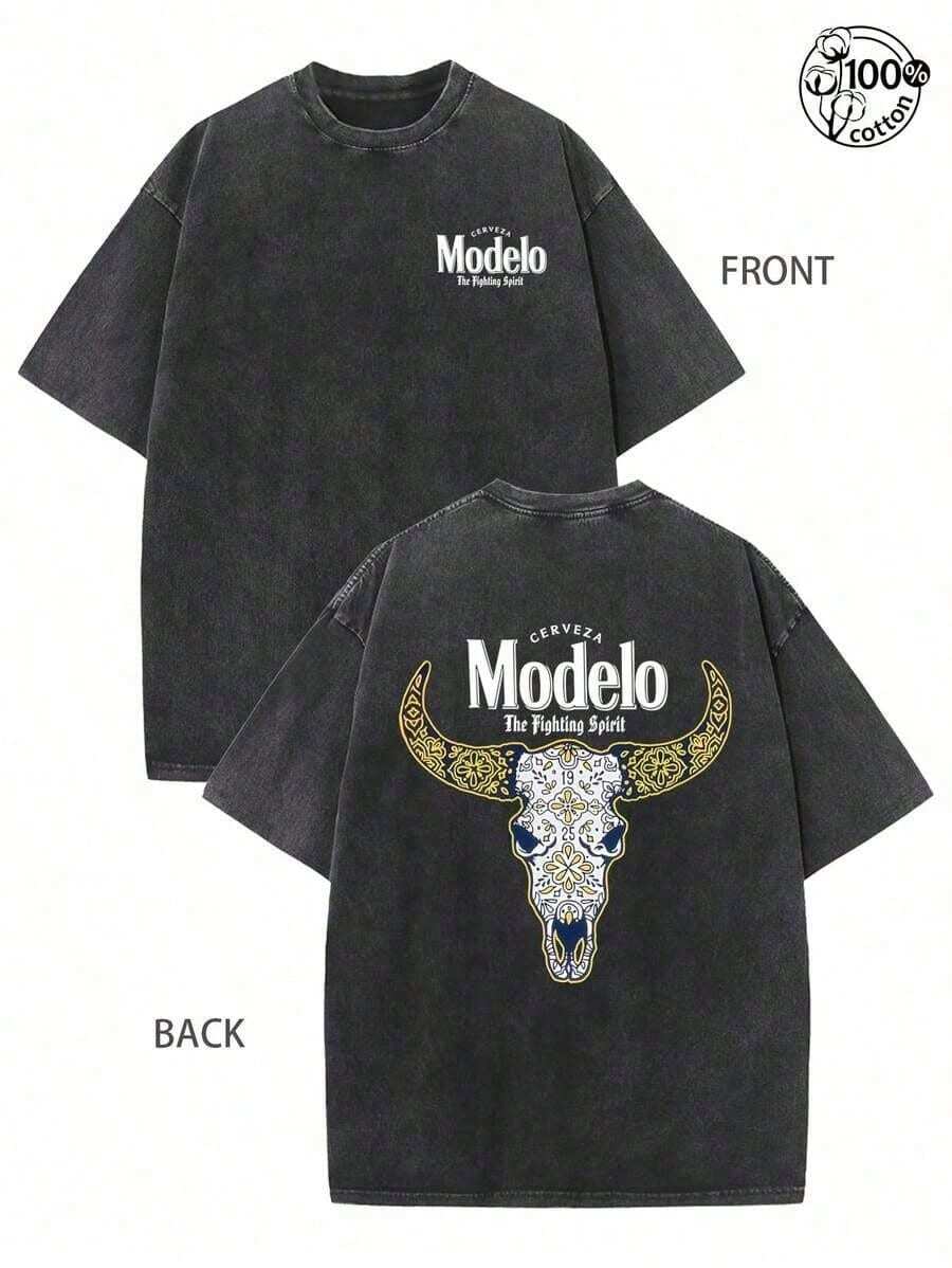 1 pieza Camiseta de manga corta de cuello redondo oversize unisex desgastada y lavada, 100% algodón pesado de 220g, diseñada por artistas Y2K estilo americano vintage, estampado gráfico de nombres de ciudades, ideal para uso diario, conciertos y festivales - Negro - Ver 1