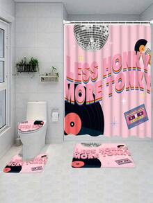Bộ 4 món đồ dùng phòng tắm phong cách disco, bao gồm rèm tắm, thảm toilet, nắp bồn cầu và thảm bồn tắm, phụ kiện phòng tắm màu hồng retro. - A - Xem 14